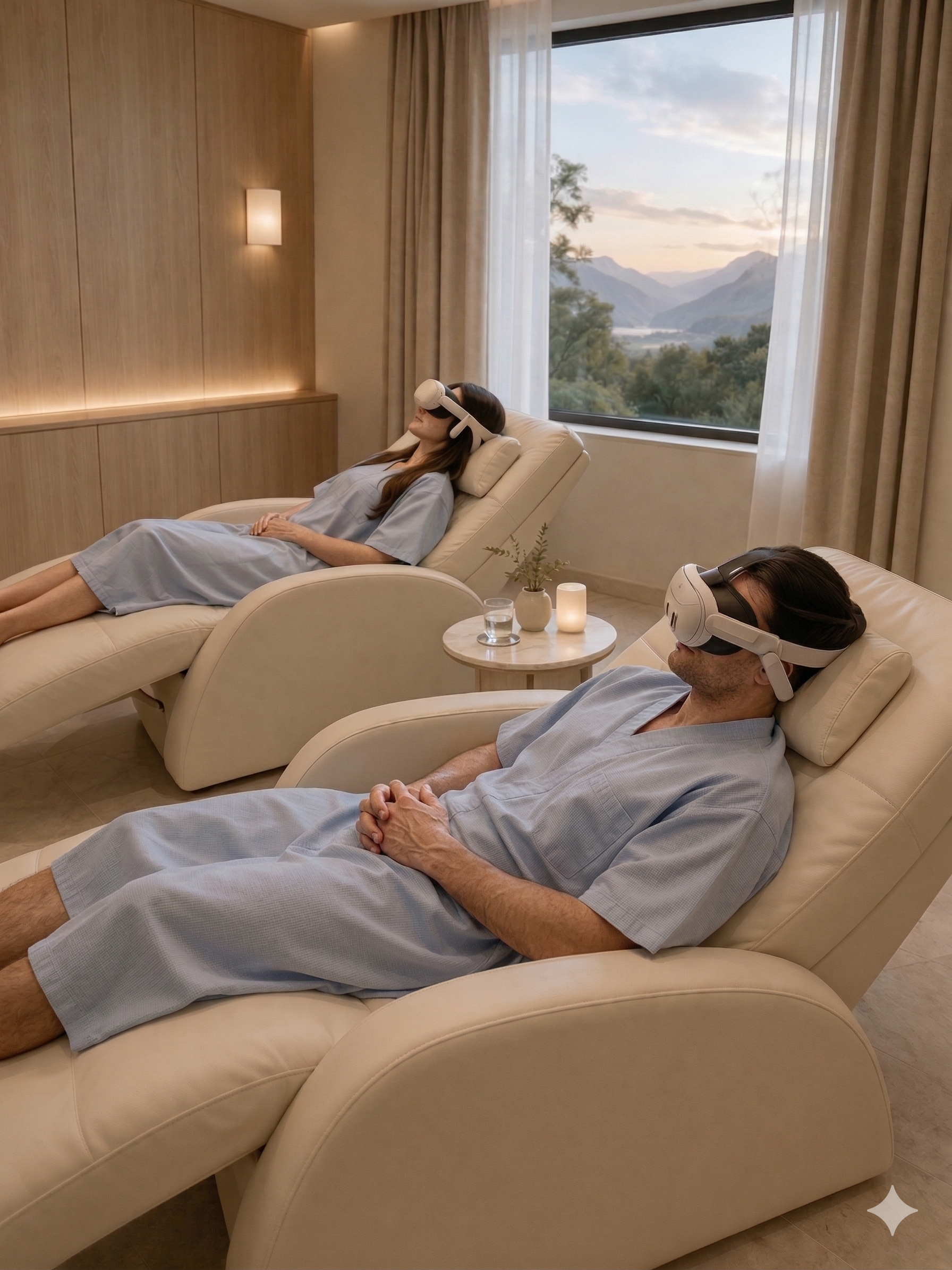 Relaxation room equipped for immersive VR sessions
