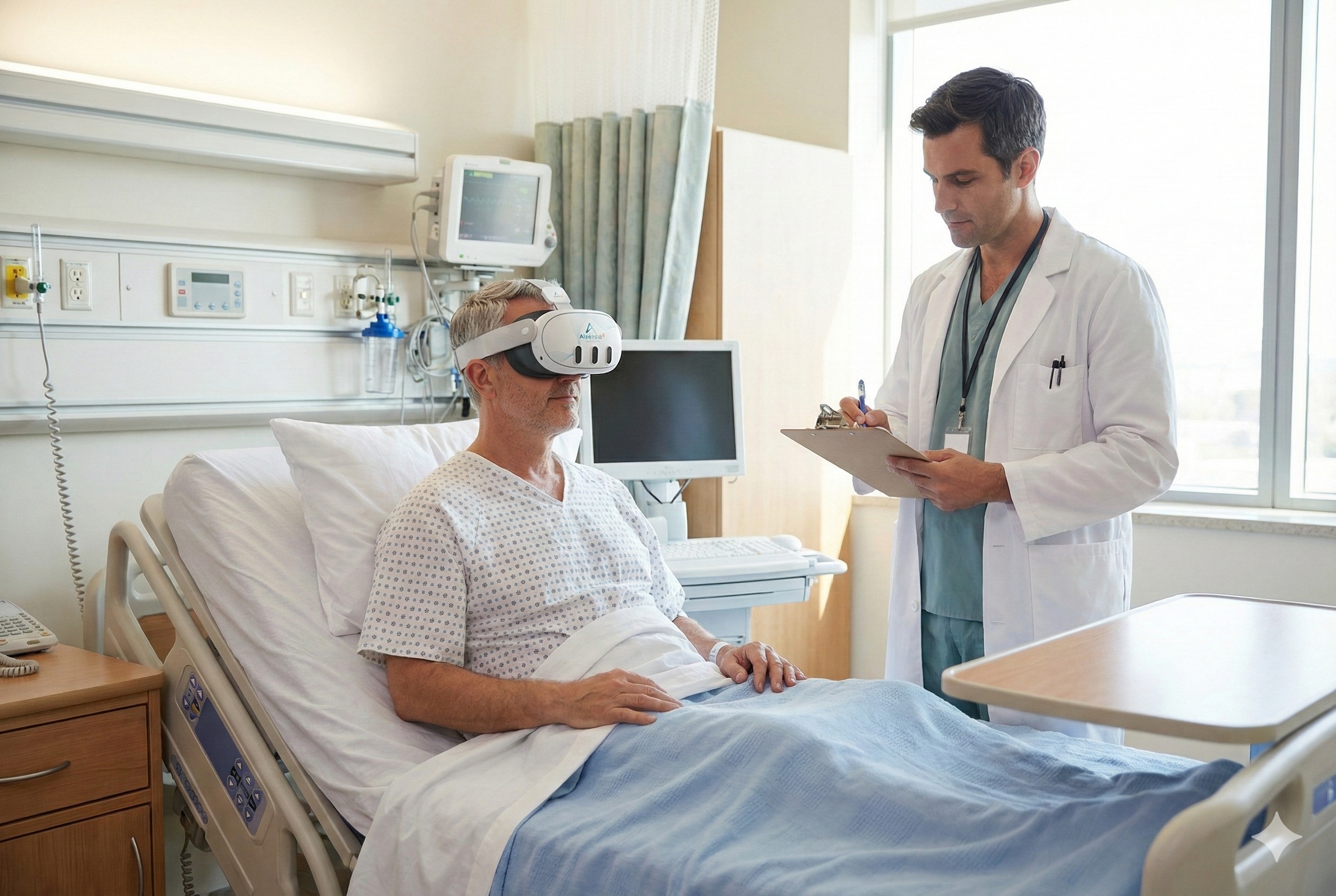 Patient wearing a VR headset during a guided therapy session